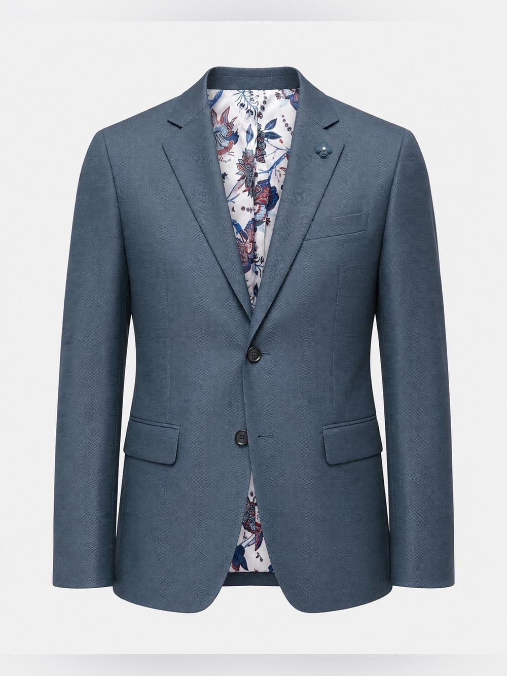 London Bridge Men’s Blue Textured Blazer Floral Lining Sport Coat Size 44R